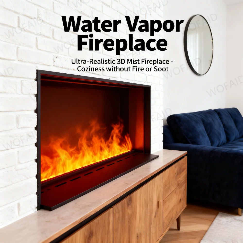 مدفأة ذكية ثلاثية الأبعاد مع لهب LED ملون ECO Premium، مدفأة مصممة لغرفة المعيشة - لوحة زجاجية، مرطب