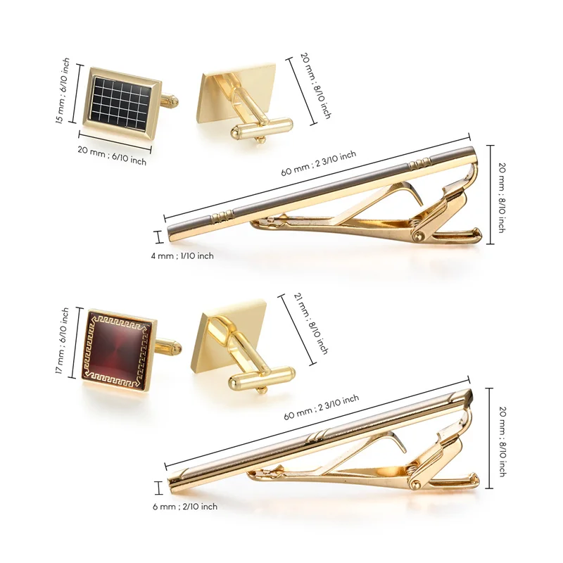 4 Sets Tie Clips & Cufflinks For Men Man Shirt Cufflink Wedding Guests Gift With Box Pisa Ties Pin Luxury Men's Gift For Husband