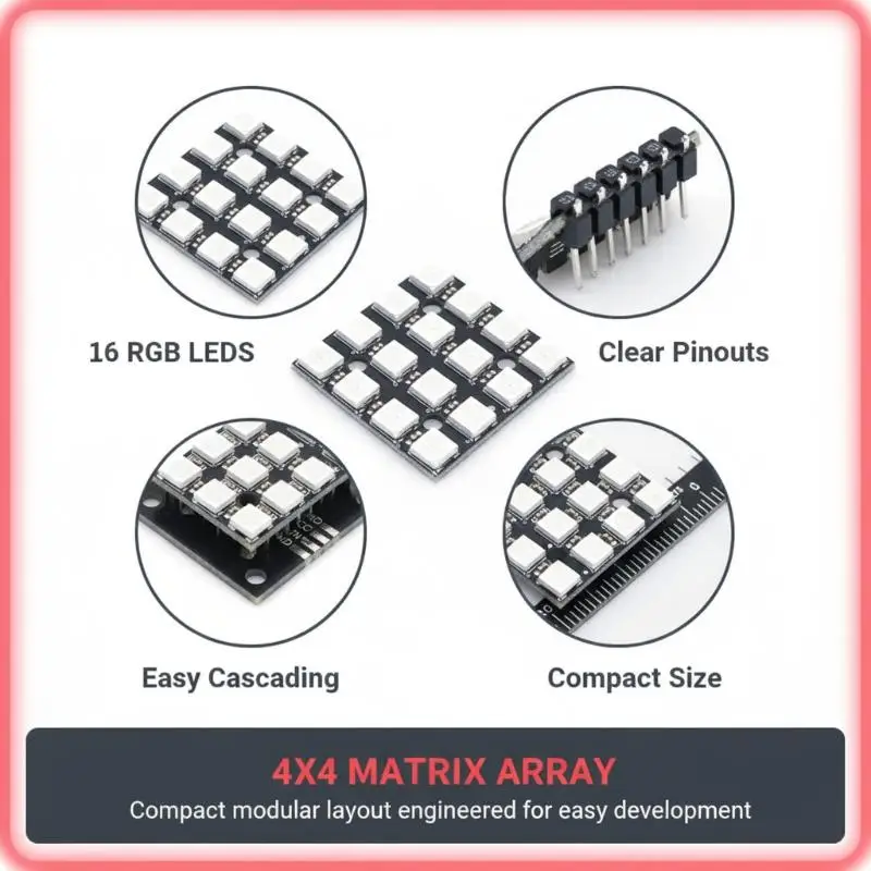 WS2812B 4x4 16Bit Full-Color Programmable RGB LED Matrix Module Light Panel for Pet Toy Lighting Modification