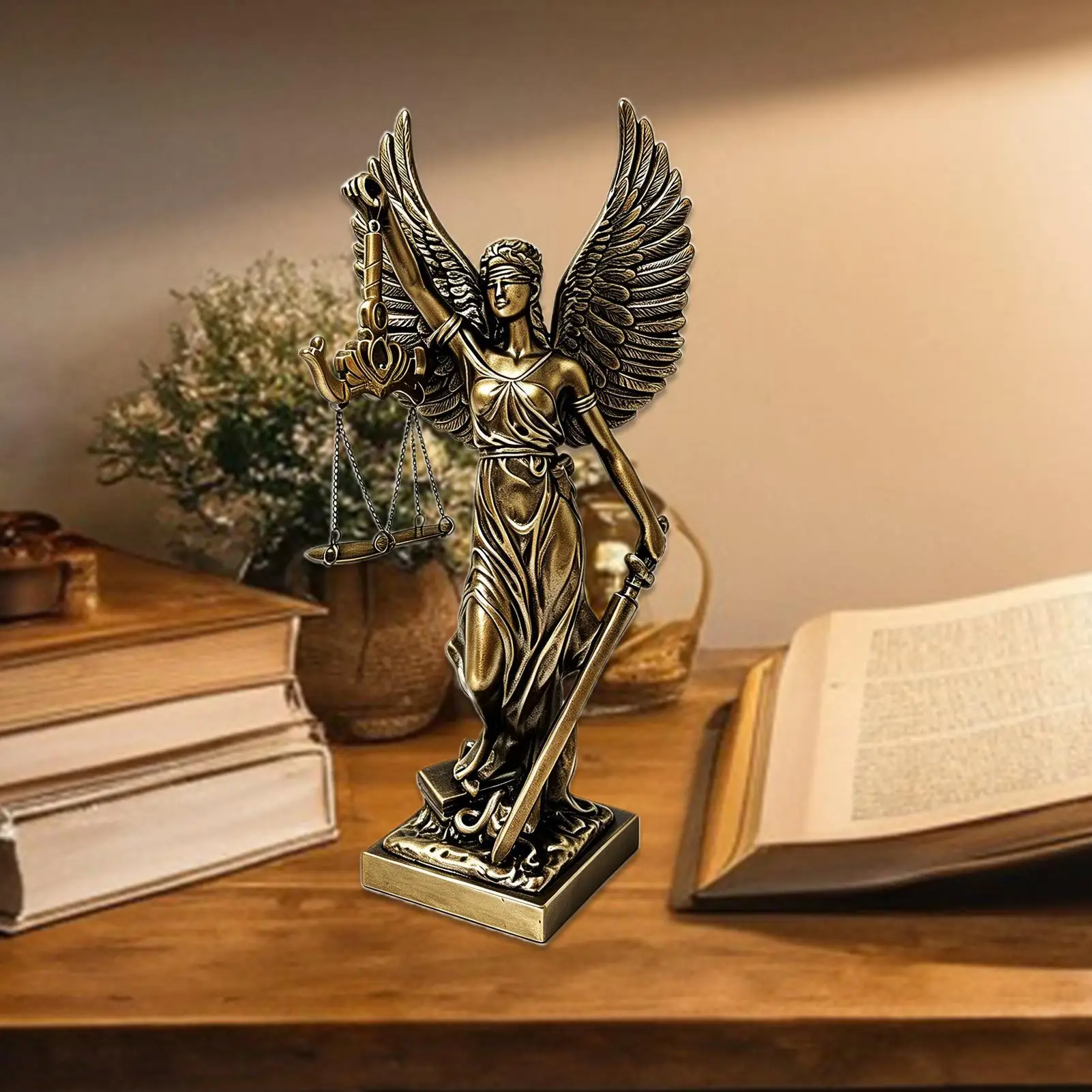 Statue de la Dame de la Justice en Résine Finition Bronze, Figurine de Déesse Grecque Ange, Décoration de Bureau pour Avocat, Maison, Bureau, Bibliothèque