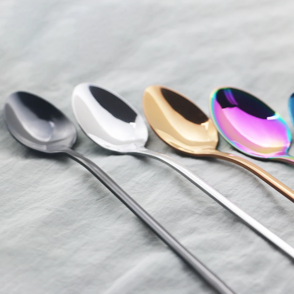 4Pc Black Long Handle Spoon Cutlery Set Stainless Steel Dinnerware Dessert Ice Cream Coffee Spoon Stirring Spoon Party Tableware