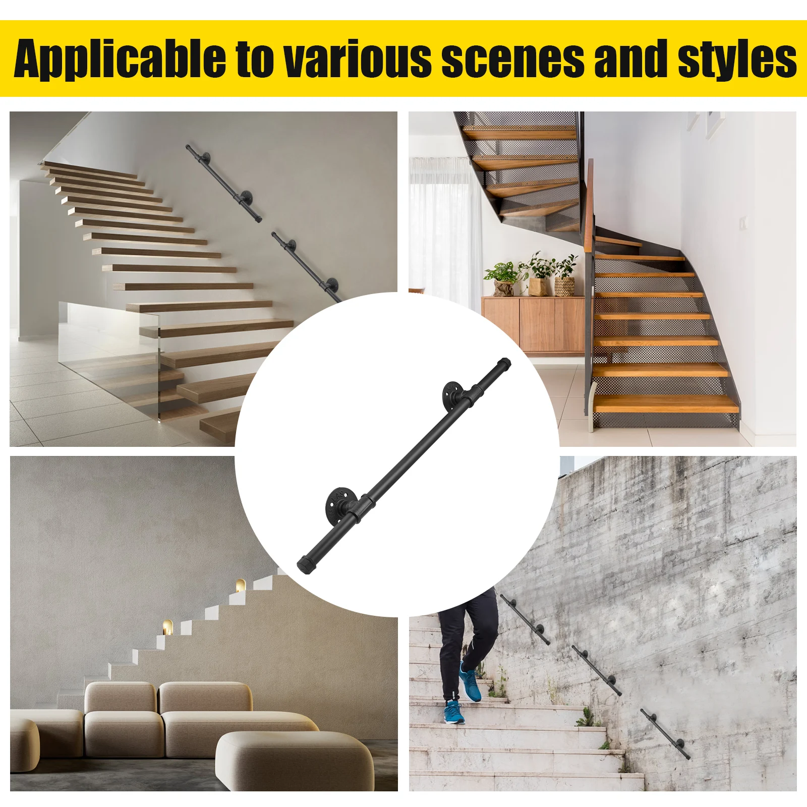 Handrails For Indoor Stairs For Stairs Steps,Metal Non-Slip Easy Install For Outdoor Indoor Stairs Porch Deck Hand Rail