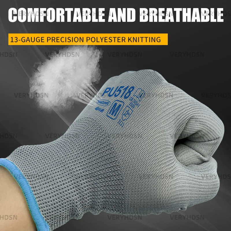 3 Pairs Light Duty PU Coated Durable&Breathable Work Gloves High Performance Knit Wrist Cuff Firm Non-Slip Grip For Men&Women