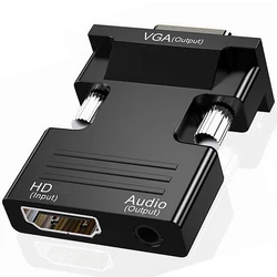 1080P HDMI-compatible to VGA Converter with 3.5mm Jack Adapter Female to Male Converter for PC Laptops TV Box Projector Monitor