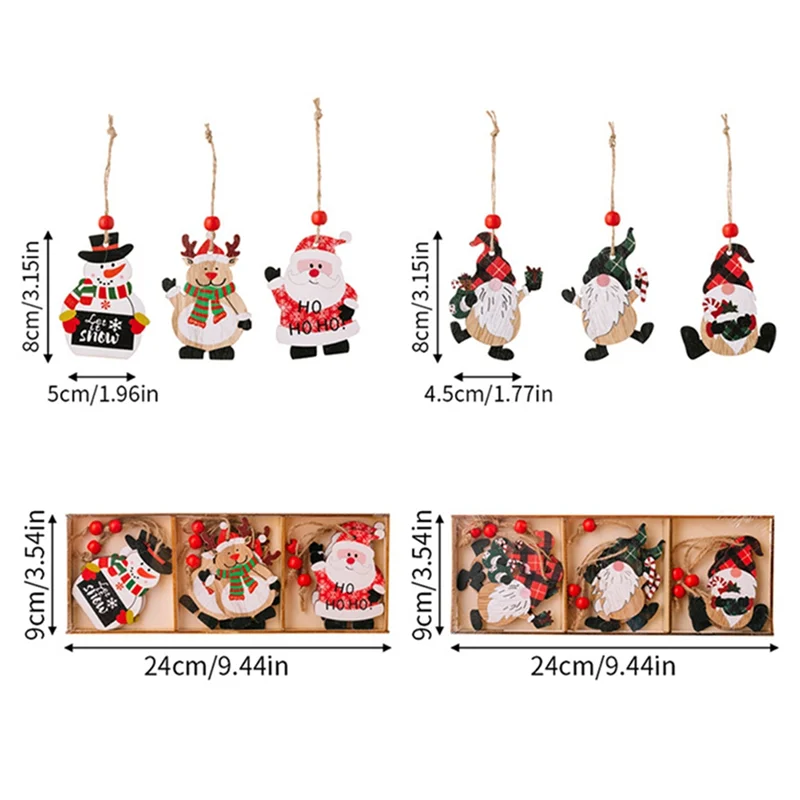 الترويج! عيد الميلاد الحلي صندوق خشبي الكرتون الطباعة ثلج جنوم الرجل العجوز عيد الميلاد شجرة خشبية قلادة دائم سهلة Inst #5