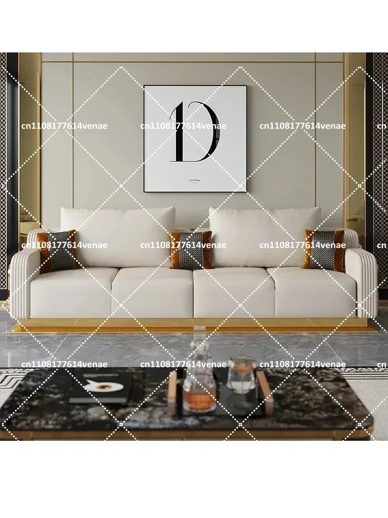 Modern Leather with Wooden Sofa Set, 2/3/4 Seater Leather Couch for Living Room, Custom Color Available