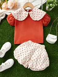 Summer Little Girl Casual Cute Set Baby Girl Toddler Polka Dot Short Sleeve Cotton Preppy Style Sets Kid Korean Holiday Clothes