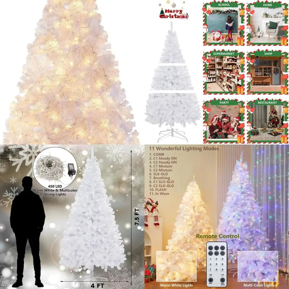 

Artificial 7.5ft Christmas Tree with Remote Control, 450 LED Lights, Multicolor Changing, 1350 Tips, White Pine