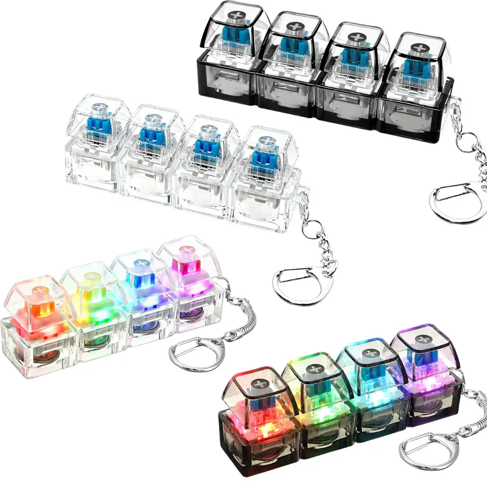 1/2PCS LED Light Keyboard Keychain Fidget Toy Clickable Button Stress Relief Portable Desk Accessory Office Gift Anxiety Relief