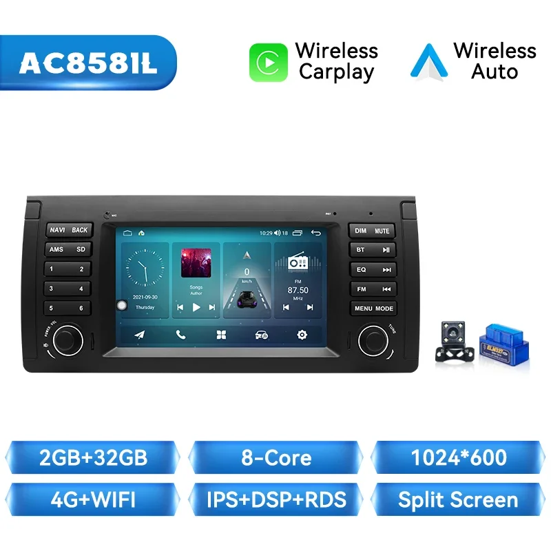 Draadloze Carplay Auto Radio Speler Voor Bmw 5 Serie E39 X 5 E53 M5 1996-2003 Android 14 Navigatie Stereo 4G Wifi 8G + 128Gb Gps Dsp
