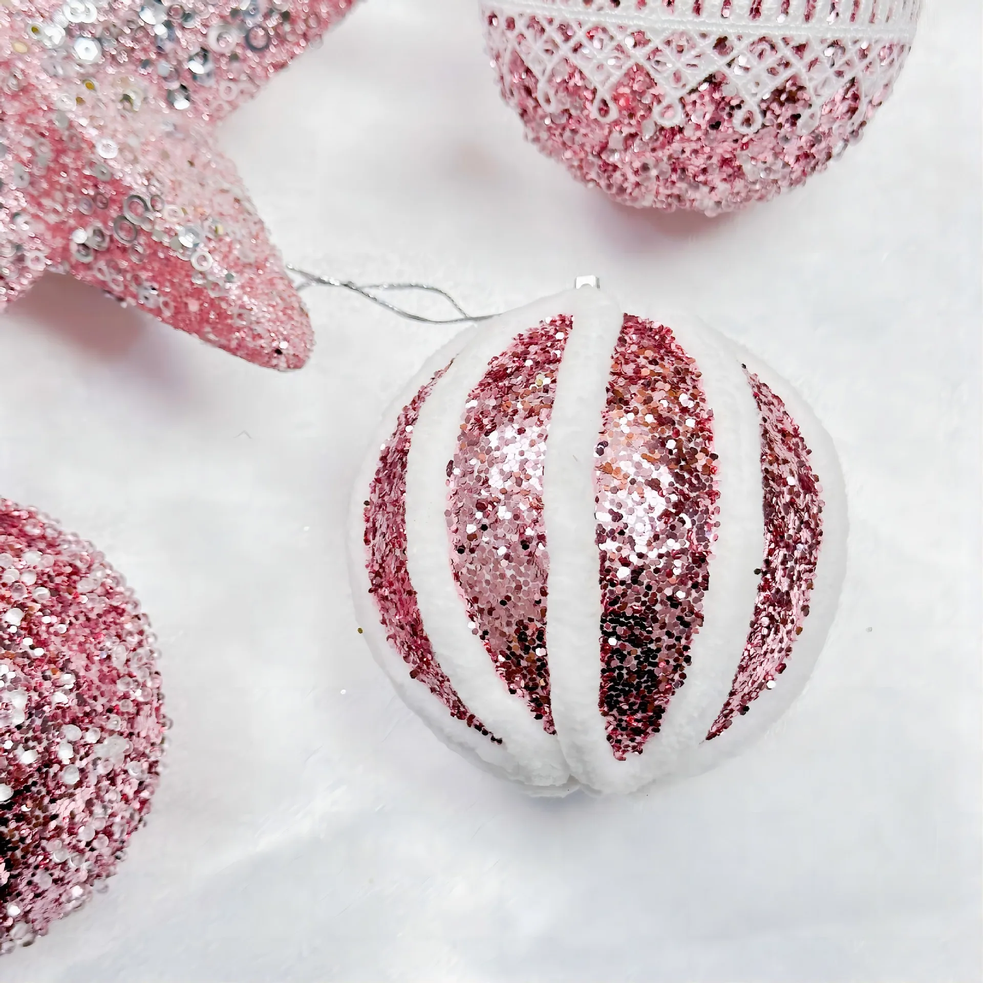 Pink Glitter Christmas Balls Christmas Decorations Xmas Tree Hanging Pendants DIY Holiday Scene Ornament New Year Navidad Decor