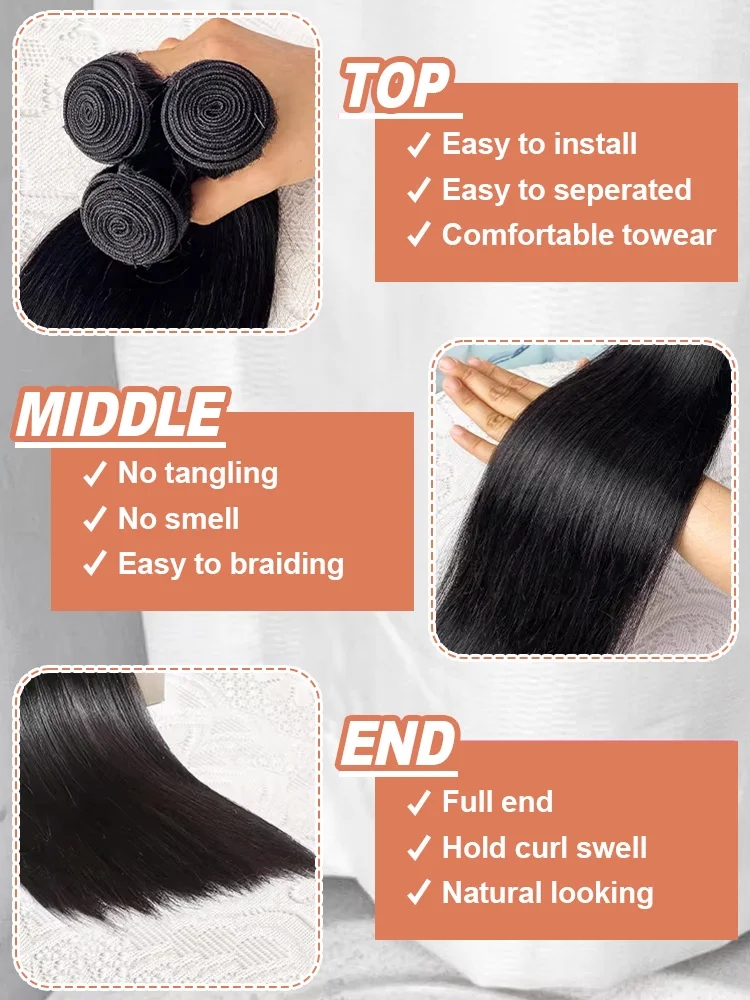 30 36 40 بوصة 100% حزم الشعر البشري البرازيلي العظام مستقيم وصلات شعر خام طبيعي أسود مستقيم 3 4 حزمة غير المجهزة