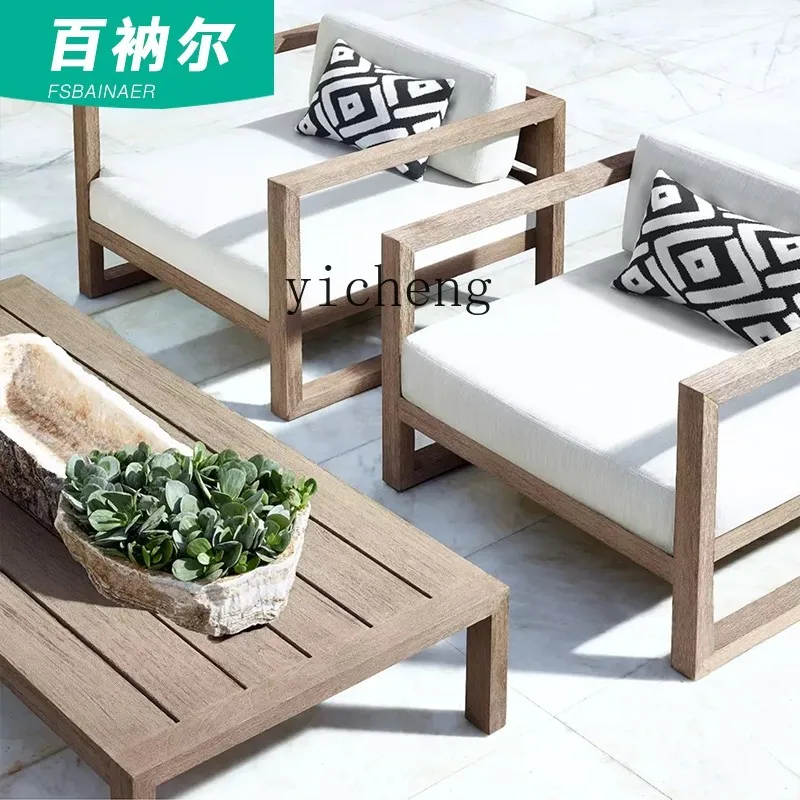 ZF Outdoor Teak Sofa Distressed Hotel Villa Courtyard Outdoor Terrace Antiseptic Wood