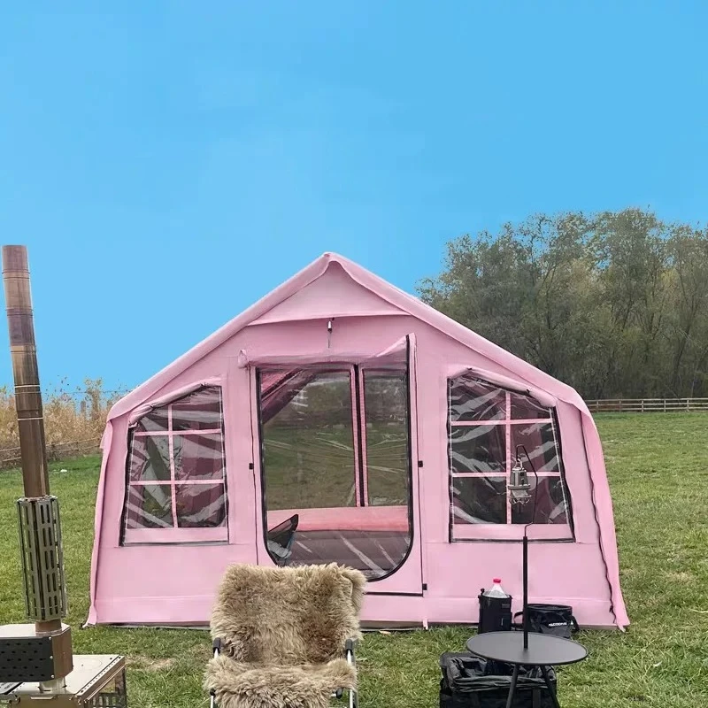 Inflatable Family Tent 9.0 Newest Pink Color Air Outdoor Camping Waterproof Tent