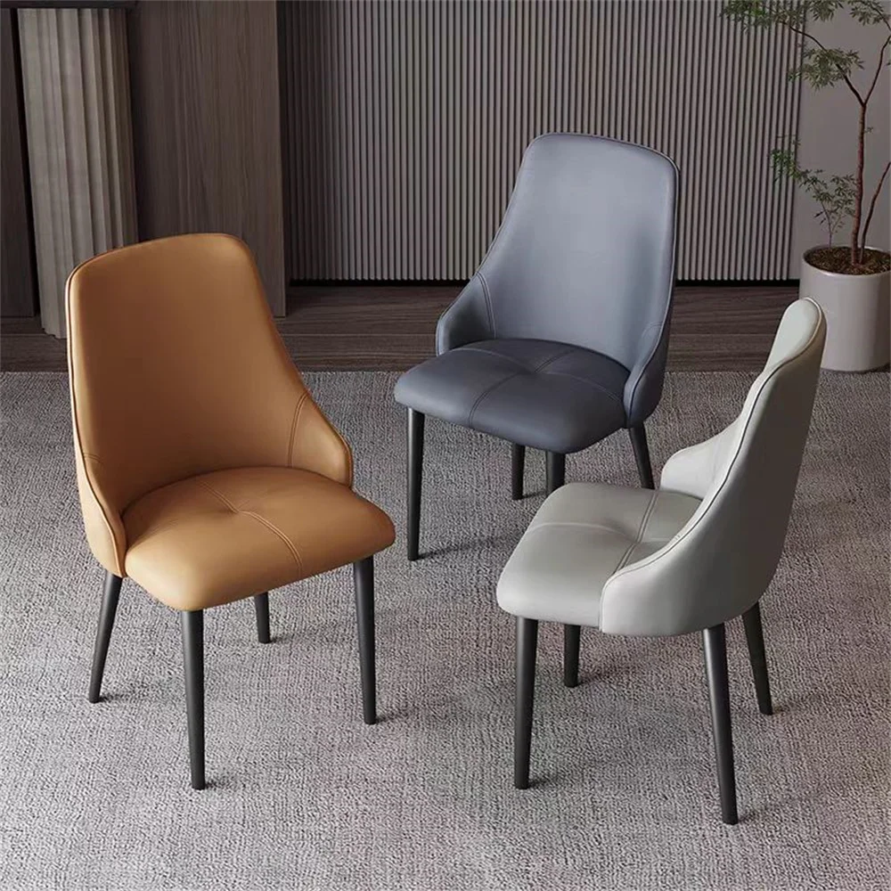 

Hot Sales Upscale Wholesale Price Nordic Dining Room Coffee House Home Furniture Metal Frame Curved Back Soft Leather Cover Dini