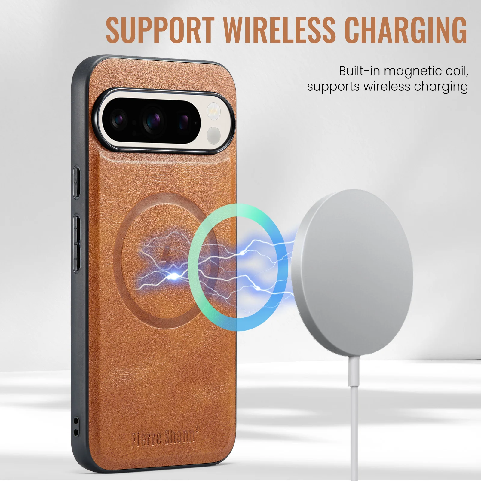 Fierre Shann Oil Wax Leather 2 in 1 Magnetic Card Bag Wallet Case for Google Pixel 9 Pro 7 7A 8 8A 8 Pro Wireless Charging Case