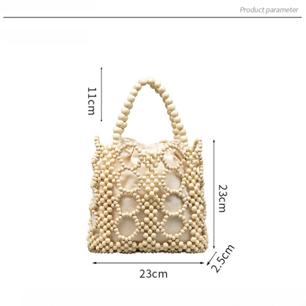 Handmade Woven Wooden Beads Tote Bag Women\'s Hollow Out Bucket Bag Summer Travel Beach Handbag Ladies Fashion  Clutch Purses Bag