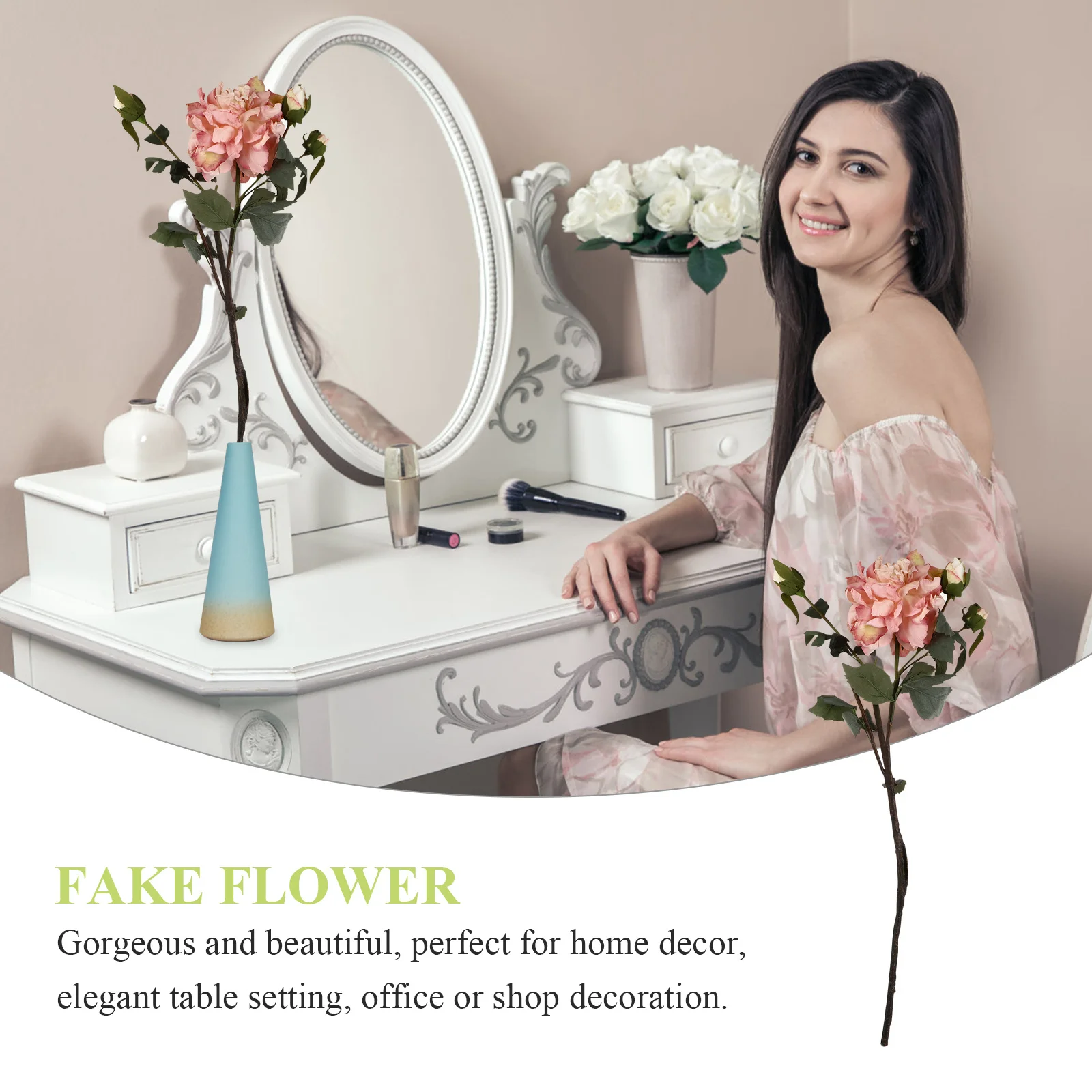 

1 Bunch Silk Peony Artificial Flowers Fake Flowers No Water Needed for Table Office Flower Decoration