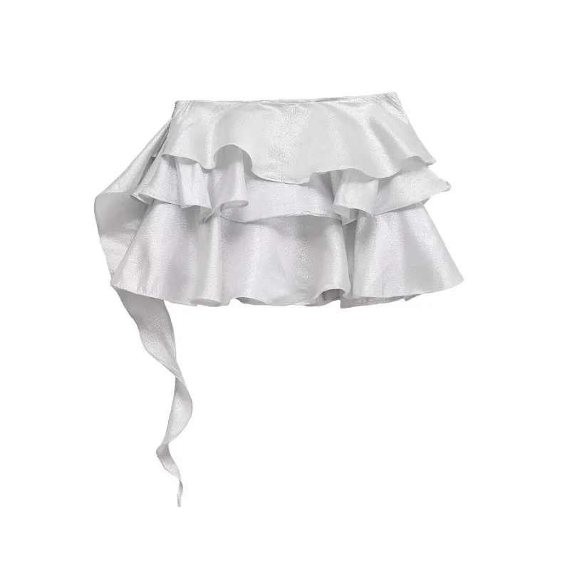 

TRAFZR Beach Skirt Kawaii Summer White Ruffle Mini Elegant Women's Skirts Cute Female Y2k Luxury Layered A-line Chiffon Vintage