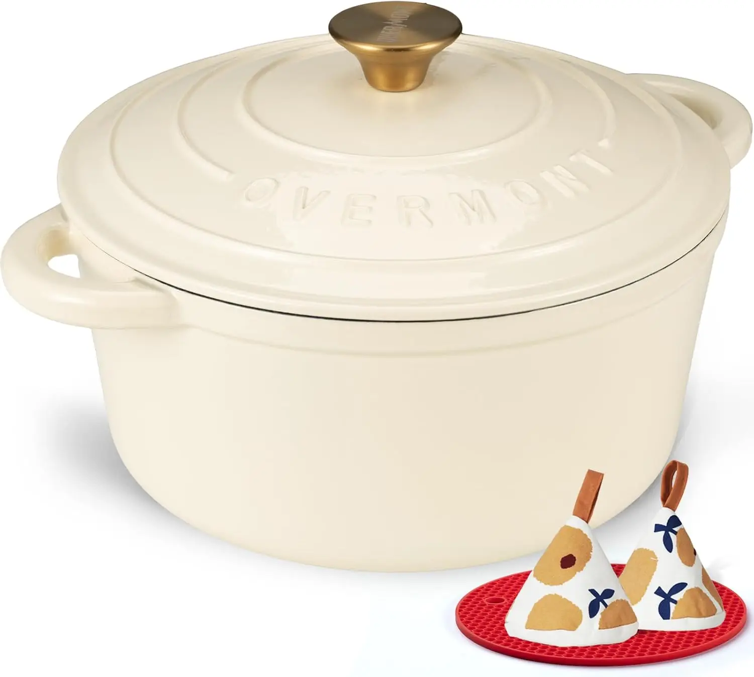 

7QT Enameled Cast Iron Dutch Oven - Heavy-Duty Pot with Lid, Cookbook & Potholders - for Braising, Stews, Roasting, Sourdough Baking