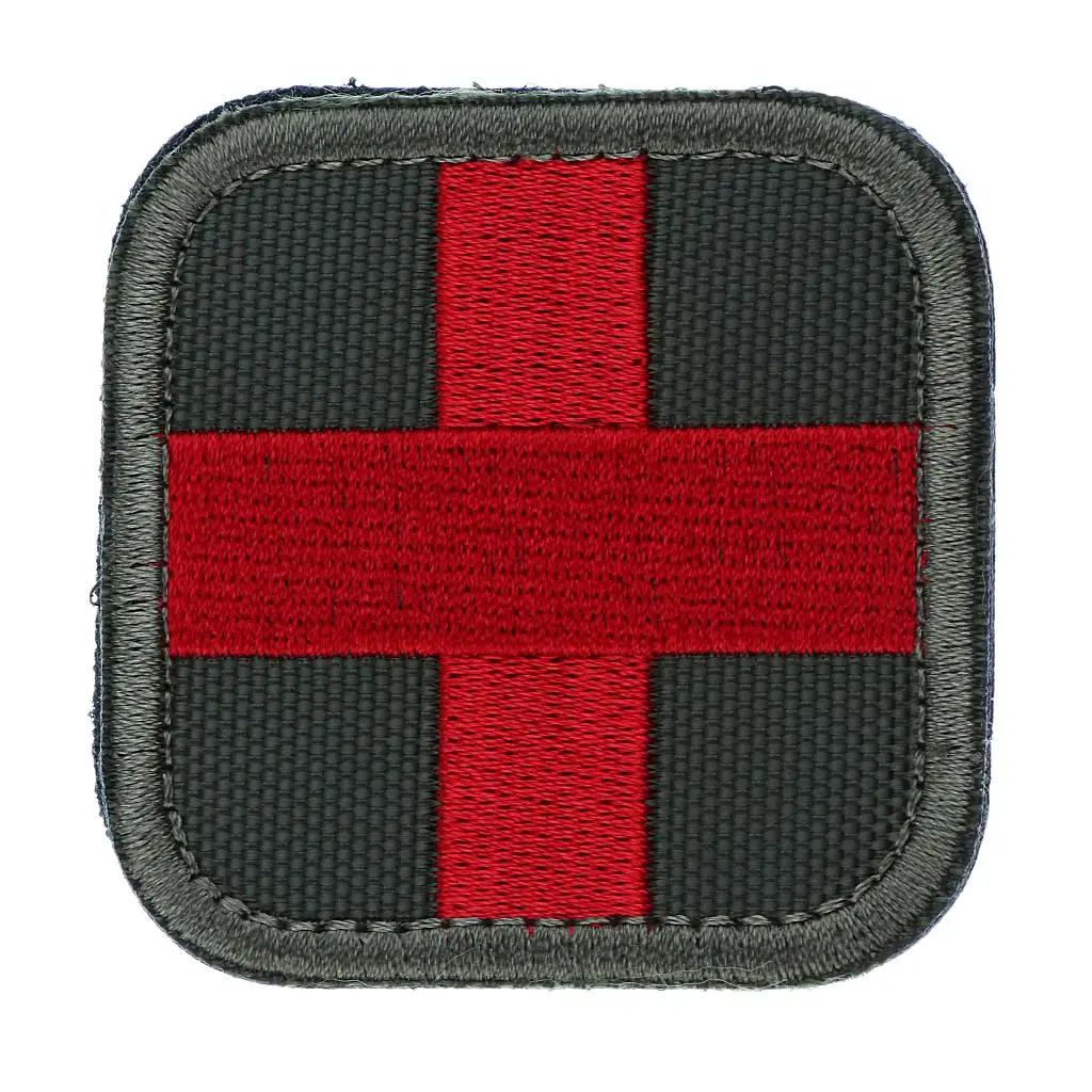 2 x 2inch Embroidery Sew On Hook & Loop Medic First Aid Red Cross Patches