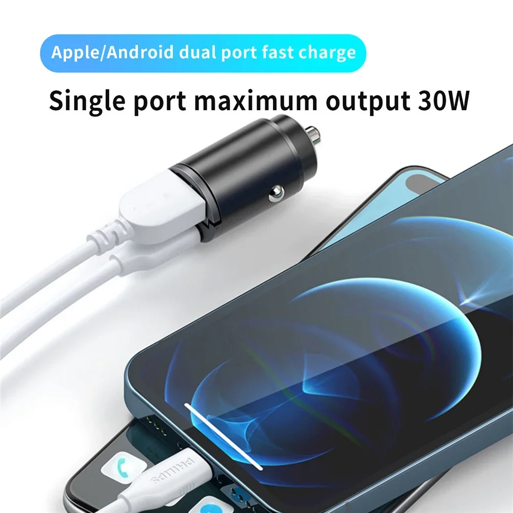 Cargador de coche mini QC3.0 PD de 100W/200W, 12-24V, encendedor, carga rápida, cargador USB tipo C para Xiaomi, Samsung, Huawei, iPhone.