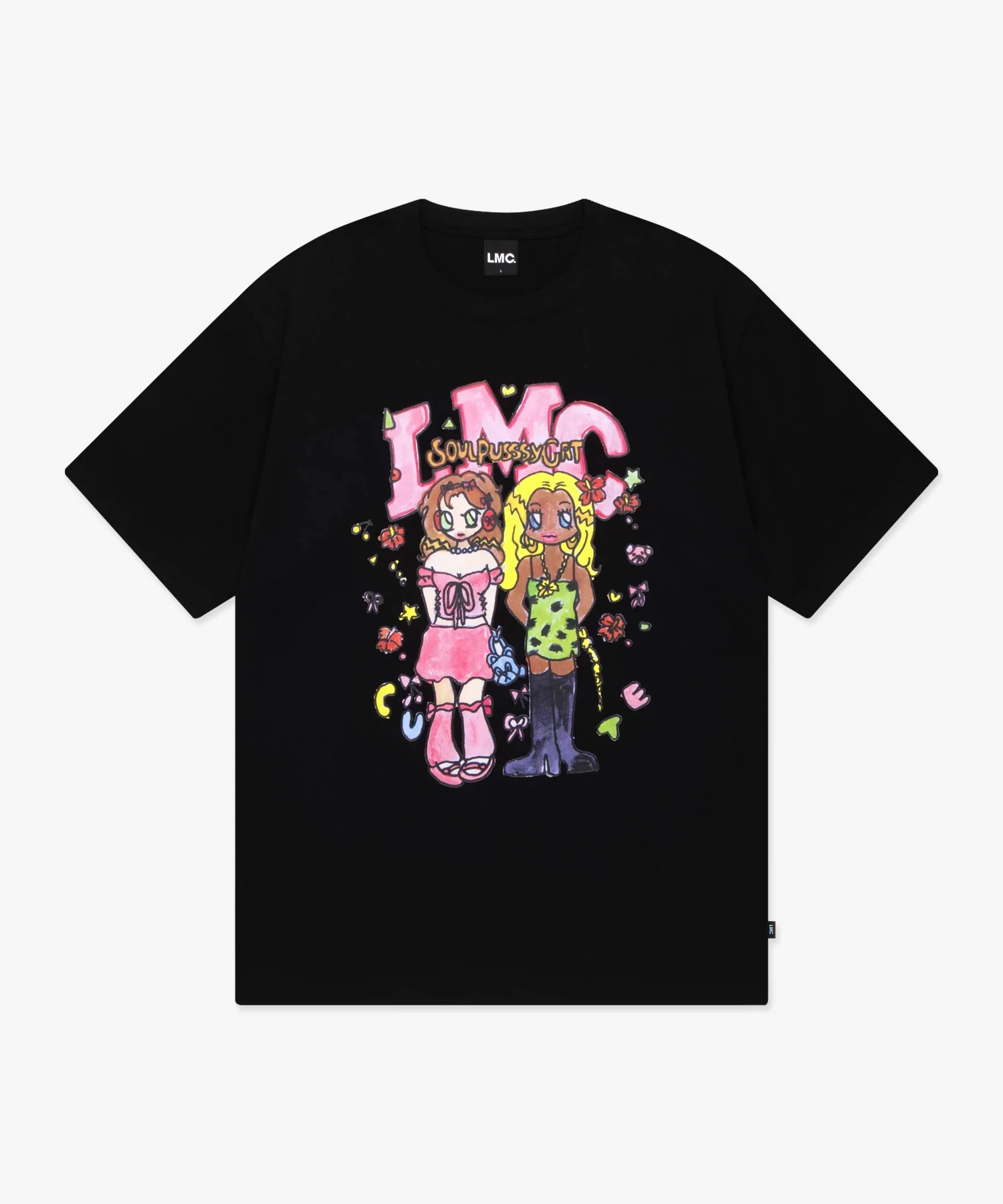 Cute Girl Loose fiti ort Sve T-irt Summer Casual Sle Cotton Knitted round Ne Mid-Length Creative Character Print