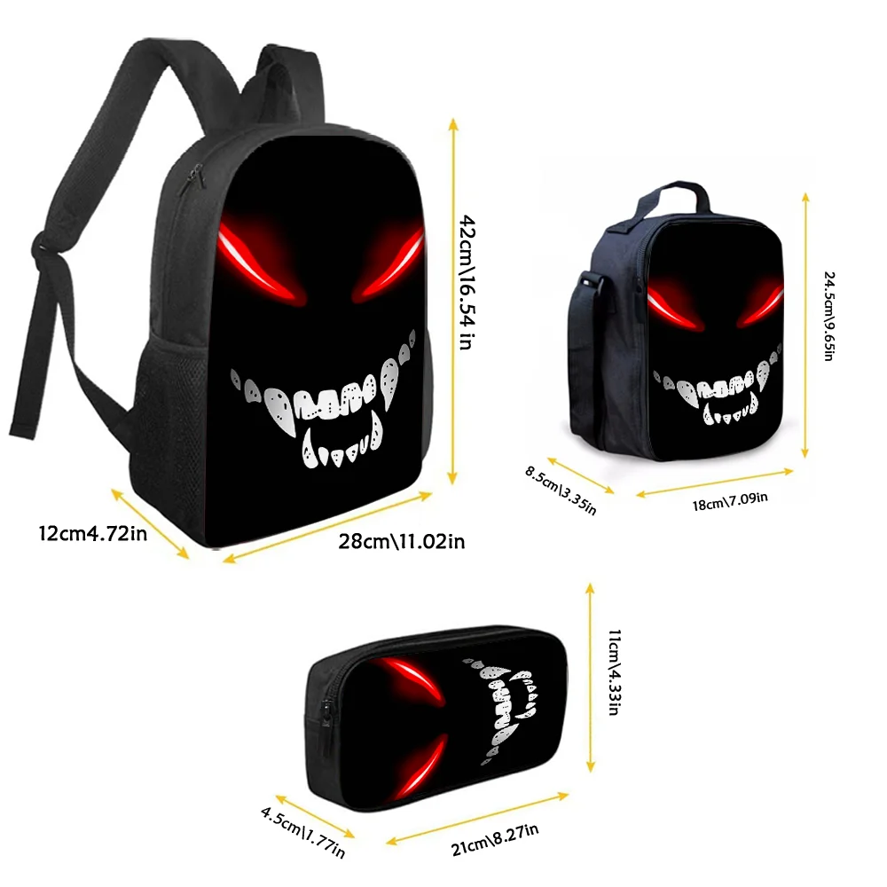 3pcs Evil Smiley Face Backpack Set Large Capacity Casual Matching Clutch Tote Bag Daily Use Ideal Gift Set