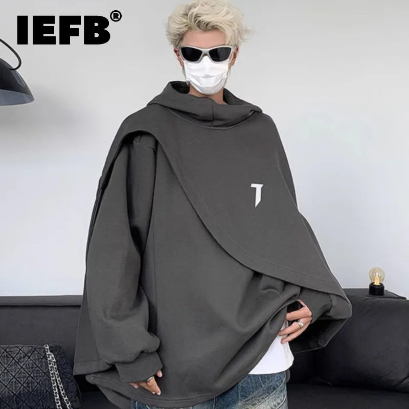 

IEFB Dark Style Men's Sweatshoirt Hooded Solid Color Male Thickened Fleece Top 2023 Cape Design New Fashion Men Hoodies 9C3660