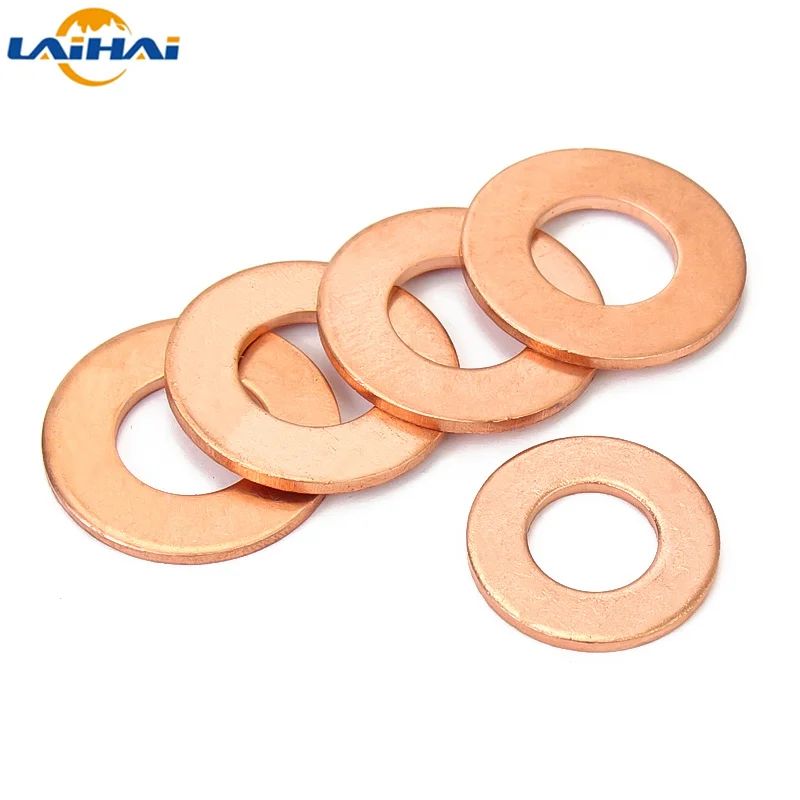 10/20/50Pcs Koper Wasmachine Effen Pakking Carterplug Olie Seal Shim Platte Ring Afdichting Plain Spacer ringen M5 M6 M8 M10 M12 M14 M16