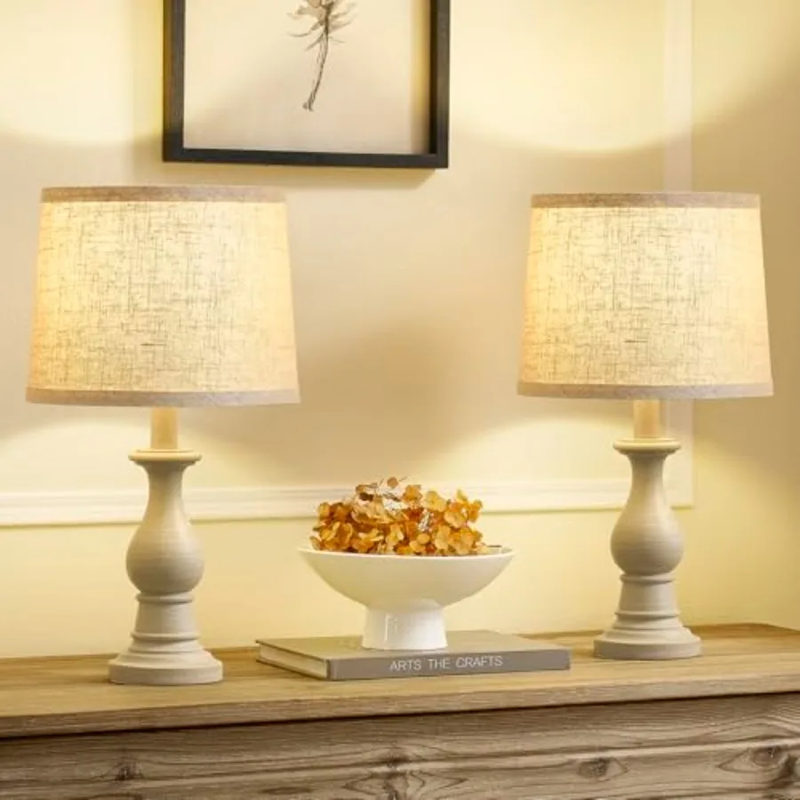 

Vintage Table Lamp for Living Room Bedroom 18.5" Farmhouse Bedside Lamps Nightstand Lamp Set of 2 Table Lamps with Oatmeal Line