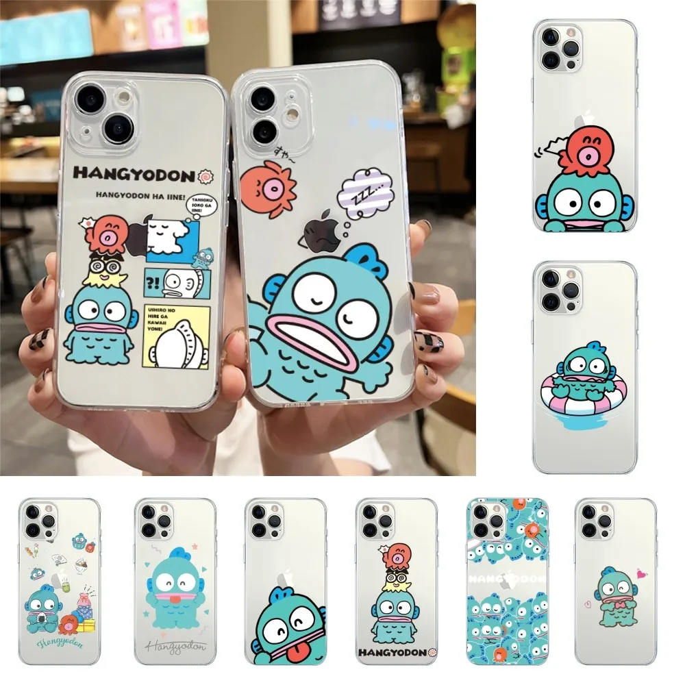 

S-Sanrio H-Hangyodon Phone Case For Iphone 15 11 13 14 Pro Max 7 8 Plus X Xr Xs Max Se2020 12mini Transparent Cover