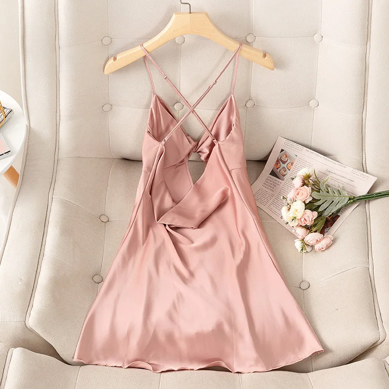 Sexy Chemise Nightgown Summer Women Sleepdress Satin Strap Nightwear Nighty Gown Lounge Wear Dress Sleepwear Lingerie