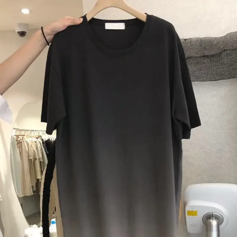 Street Casual Gradient Loose T Shirt Dress Summer New Short Sleeve O-Neck All-match Midi Dress Fashion Trend Odzież damska