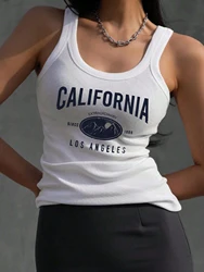 California Los Angeles Prints Tank Top Summer Women Sleeveless Tight Ribbed Female Cotton Knit Vest Straps Casual Street Clothes