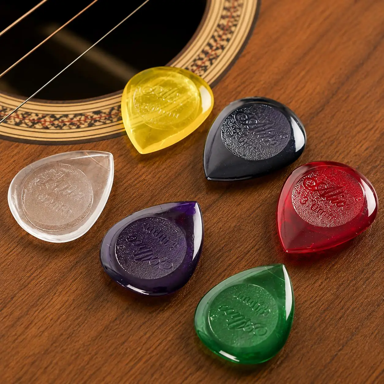 6Pcs Guitar Picks Set, Teardrop Shape Mixed Color Assorted Thickness, Plectrums with Clear Storage Box for Guitar, Ukulele TMZ