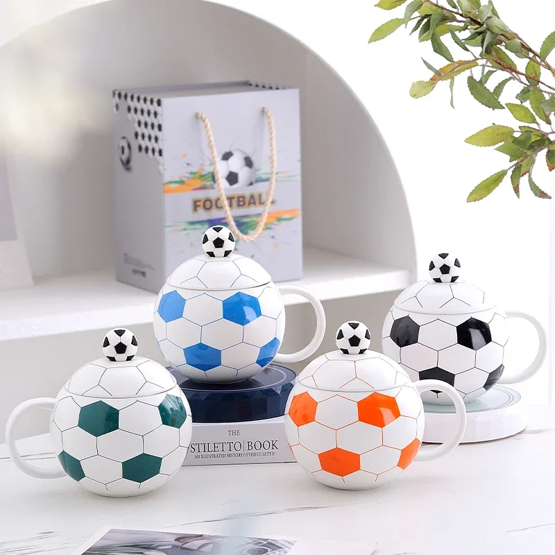 Ceramic Coffee Mug with Lid Spoon Football-shaped Mug Home Drinking Utensils Living Room Decoration Mug Ceramic Cup Gift