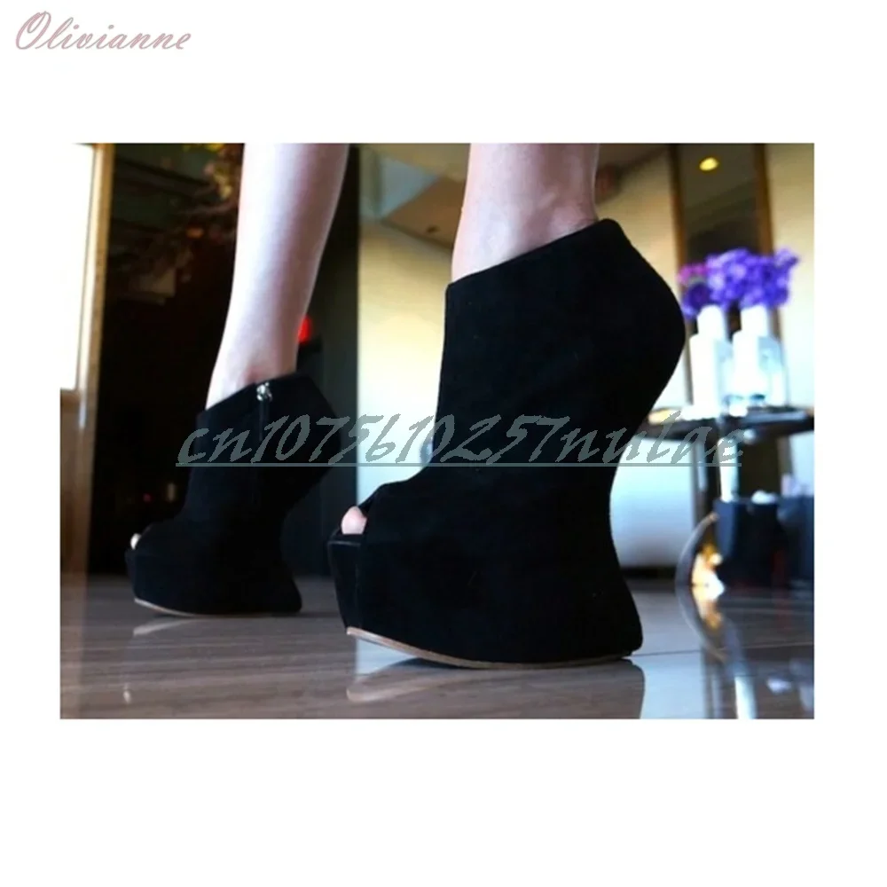 

Strange Style High Heel Black Suede Peep Toe Sexy Pumps Platform Side Zipper Party Fashion Women Shoes 2025 Summer Para Mujere