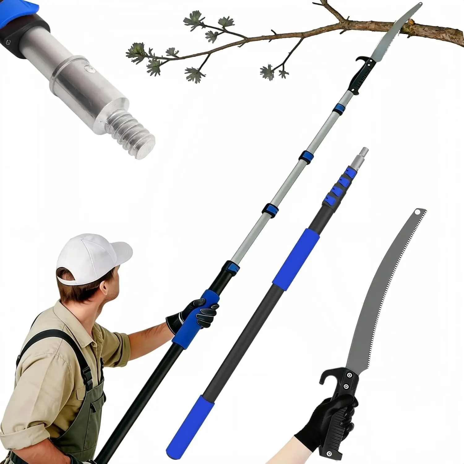 

26-футовая ручная пила-высоторез с телескопической ручкой, противоскользящей рукояткой и съемной пилой 19 дюймов для обрезки деревьев в саду и на участке