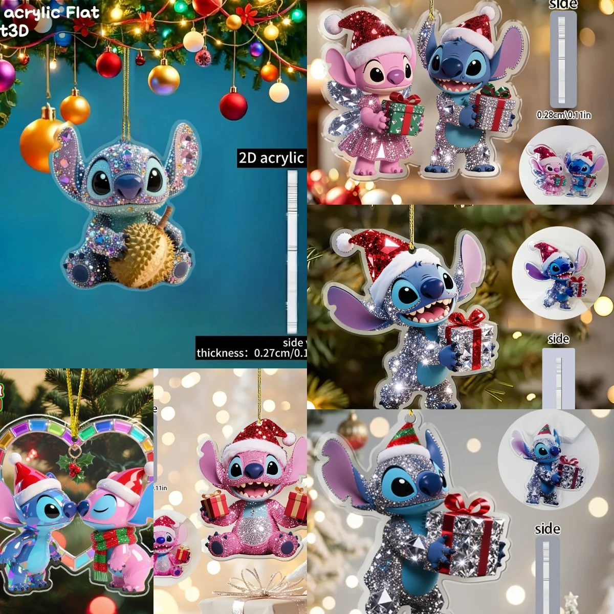 かわいいスティッチアニメペンダントクリスマスオーナメント2D漫画アクリルクリスマスツリーデコレーションホームデコレーションクリスマスギフト