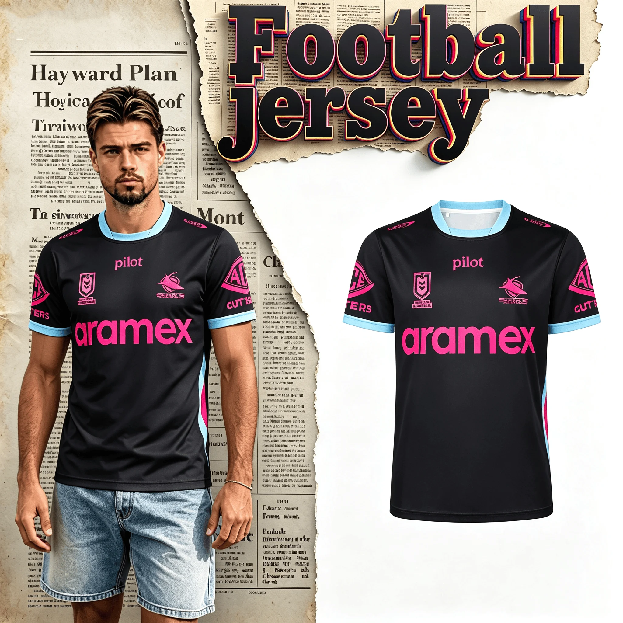 26 Cronulla Sharks Aramex Pilot Classic Rugby-Trikot mit Rundhalsausschnitt, passendes Y2K-T-Shirt für die ganze Familie, geeignet für den Alltag und das Training – Detail 2