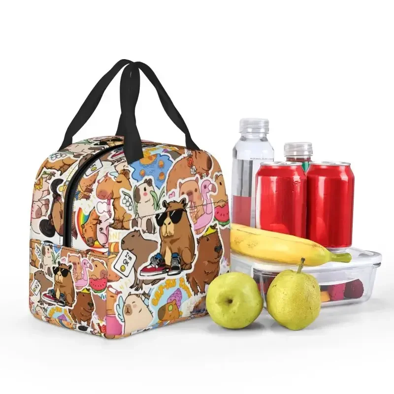 Cute Capybara Collage Lunch Bag Women Portable Cooler Thermal Insulated Lunch Box for Work Storage Food Bento Box