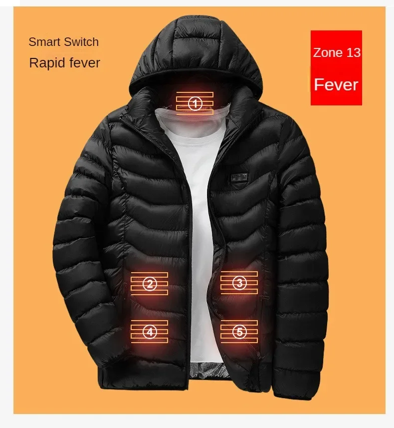 Three Control Thirteen Zone Intelligent Heating Cotton Clothes for Warmth and Whole Body Constant Temperature Hood