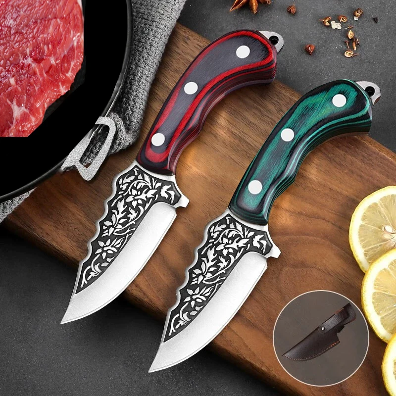 1pc solid wood handle knife Fruit knife barbecue knife Home knife suitable for family outdoor camping fishing knife