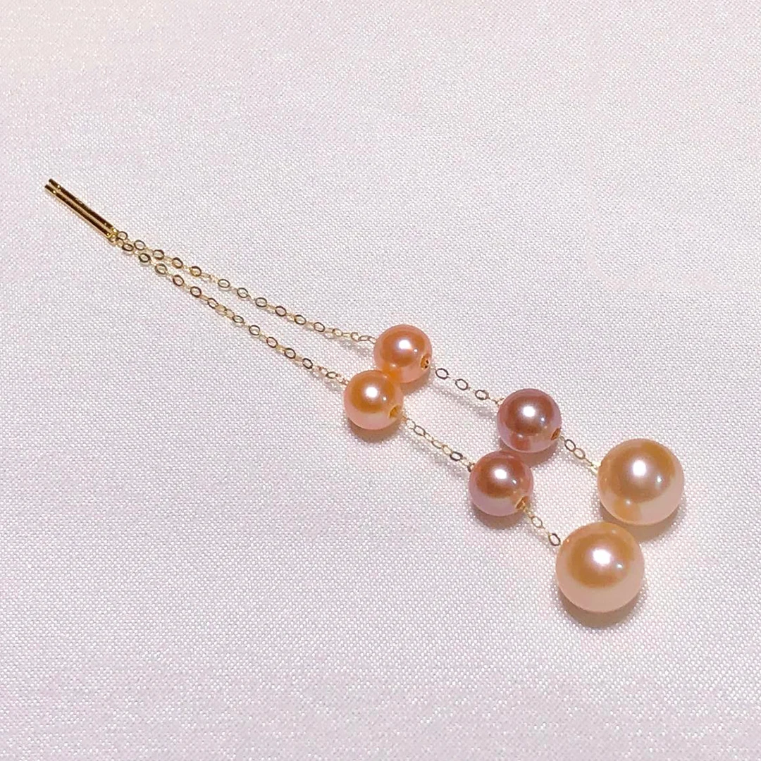 Natural Candy Color Freshwater Pearl 18K Gold Ear Line Korean Long String Drop Earrings for Woman Wedding Party Anniversary Gift