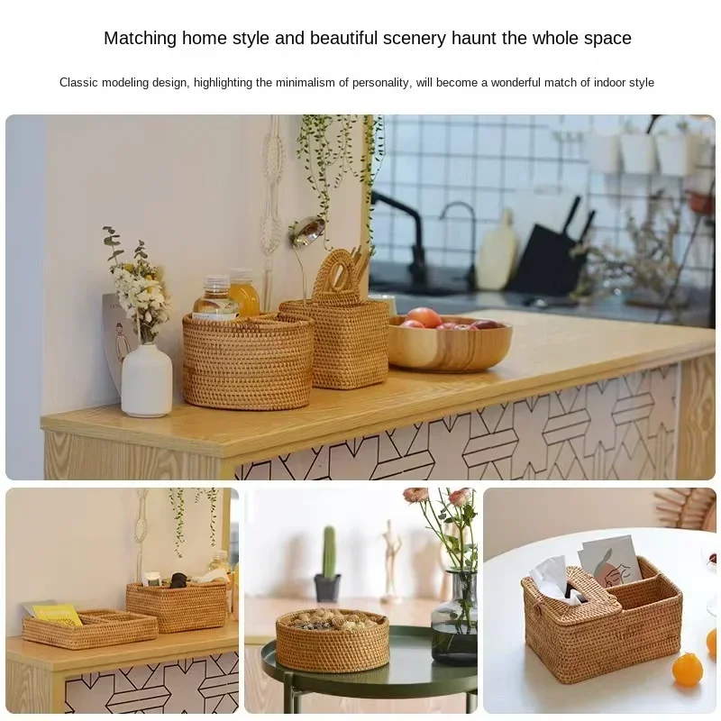 Hand-woven Wicker Desktop Storage Basket Portable Four-compartment Storage Fruit Basket Household Storage Basket Home Decoration