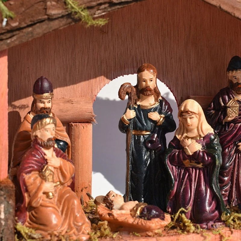 G6DA Christmas Nativity Manger Scene Set Tabletop Holidays Decoration Resins Figurine