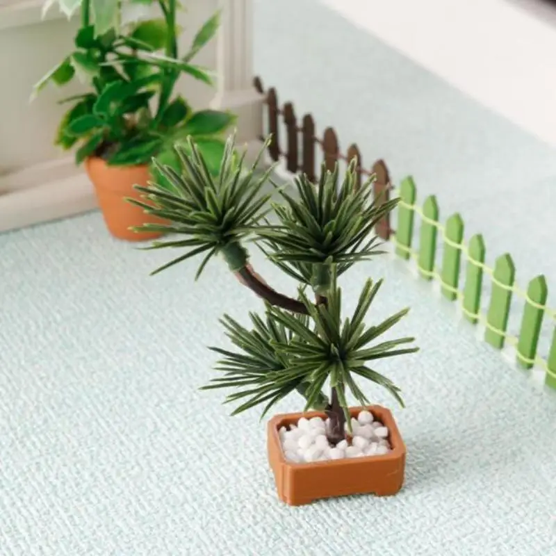 C 1Pcs Micro Landscape Garden Bonsai Ornament 1/12 Dollhouse Simulation Pine Tree Green Plants Bonsai Model Scene Decoration