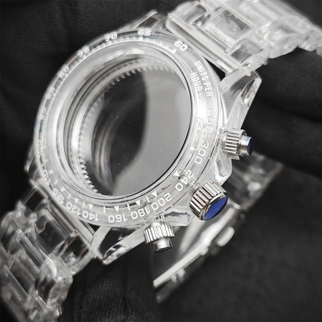 39mm VK63 Transparent Watch Case 20mm Watch Bands Set 29.5mm Dial Acrylic Plastic Case Watch Accessories for VK63 Movement