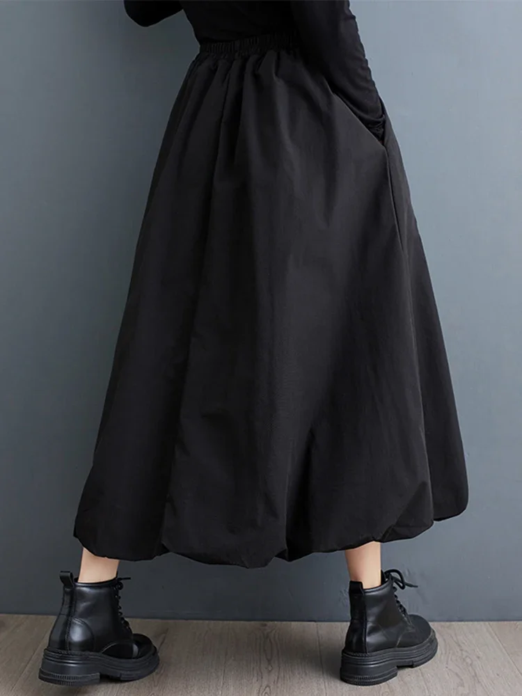 XITAO Loose Solid Color A-line Casual Ankle-length Ball Gown Elastic Waist New Arrival Flower Pocket Autumn Female Skirt GMM1045